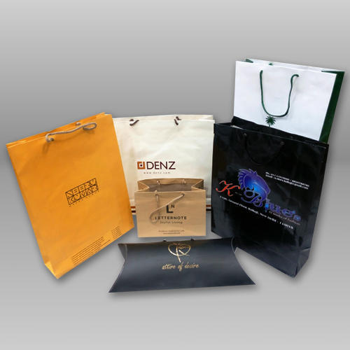 Paper Carry Bags - Glossy Paper, Standard Size, Multicolor | Durable, Recyclable, Laminated, Rectangular With Handles