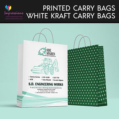 White Kraft Paper Carry Bags - Eco-friendly Material, Durable And Lightweight Design, Optimal For Sustainable Packaging