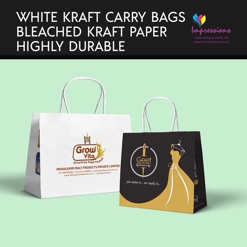White Kraft Paper Carry Bags - Eco-friendly Material, Durable And Lightweight Design, Optimal For Sustainable Packaging
