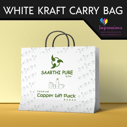 White Kraft Paper Carry Bags - Eco-friendly Material, Durable And Lightweight Design, Optimal For Sustainable Packaging
