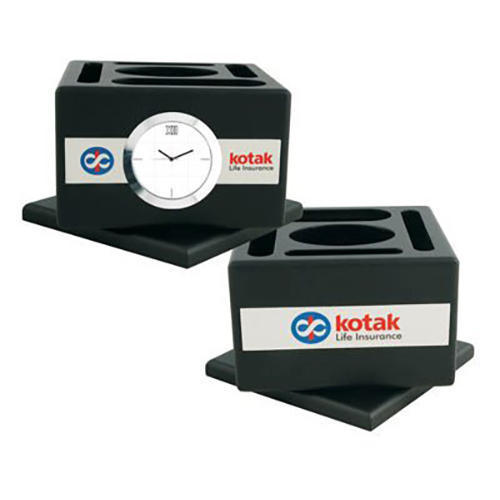 Wooden Table Clocks And Pen Stand - Dark Brown Finish, Elegant Box Packaging