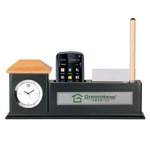 Wooden Table Clocks And Pen Stand - Dark Brown Finish, Elegant Box Packaging