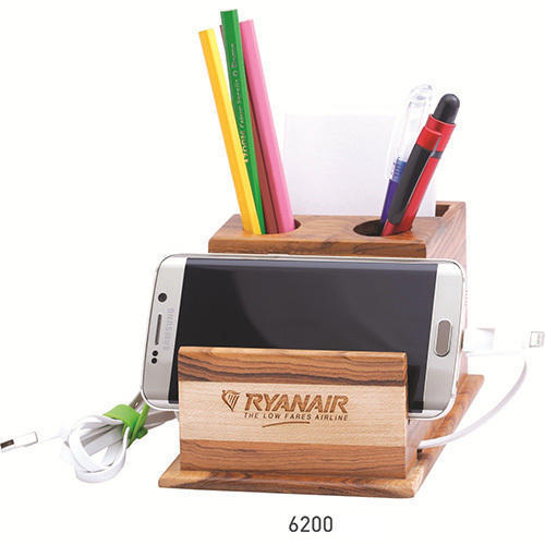 Wooden Table Clocks And Pen Stand - Dark Brown Finish, Elegant Box Packaging
