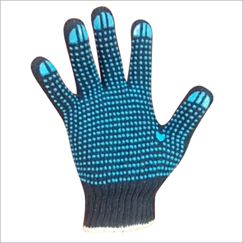 Knitted Dotted Hand Gloves - Knitted Cotton, Medium Size, Black Color | Stylish Design, Machine Washable, Elastic Cuff