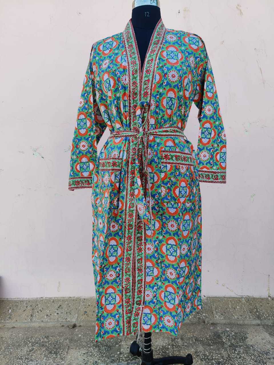 Multi Hand Blockprinted Cotton Bathrobe