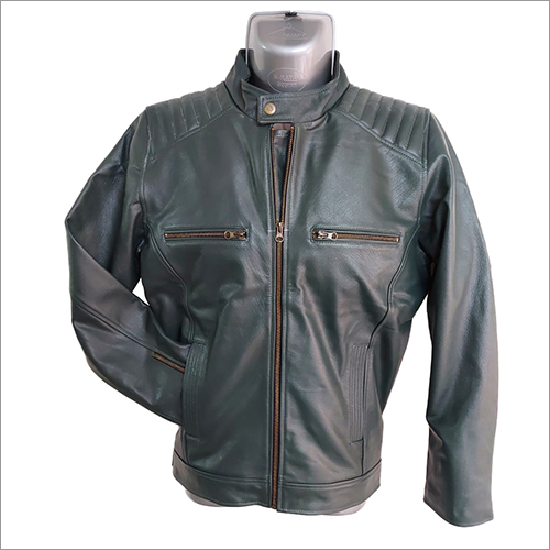 Mens Leather Jacket - Genuine Leather, S-xxl Size Range, Dark Green Color | Zipper Closure, Multiple Pockets For Daily Wear, Riding & Formal Events