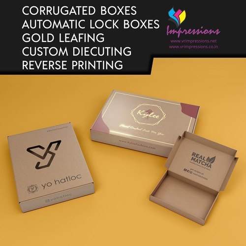 Self Locking Boxes - Corrugated Kraft Paper, Rectangular Shape, Multicolor Printing | Lightweight, Eco-friendly, High Tearing Strength, Easy To Carry