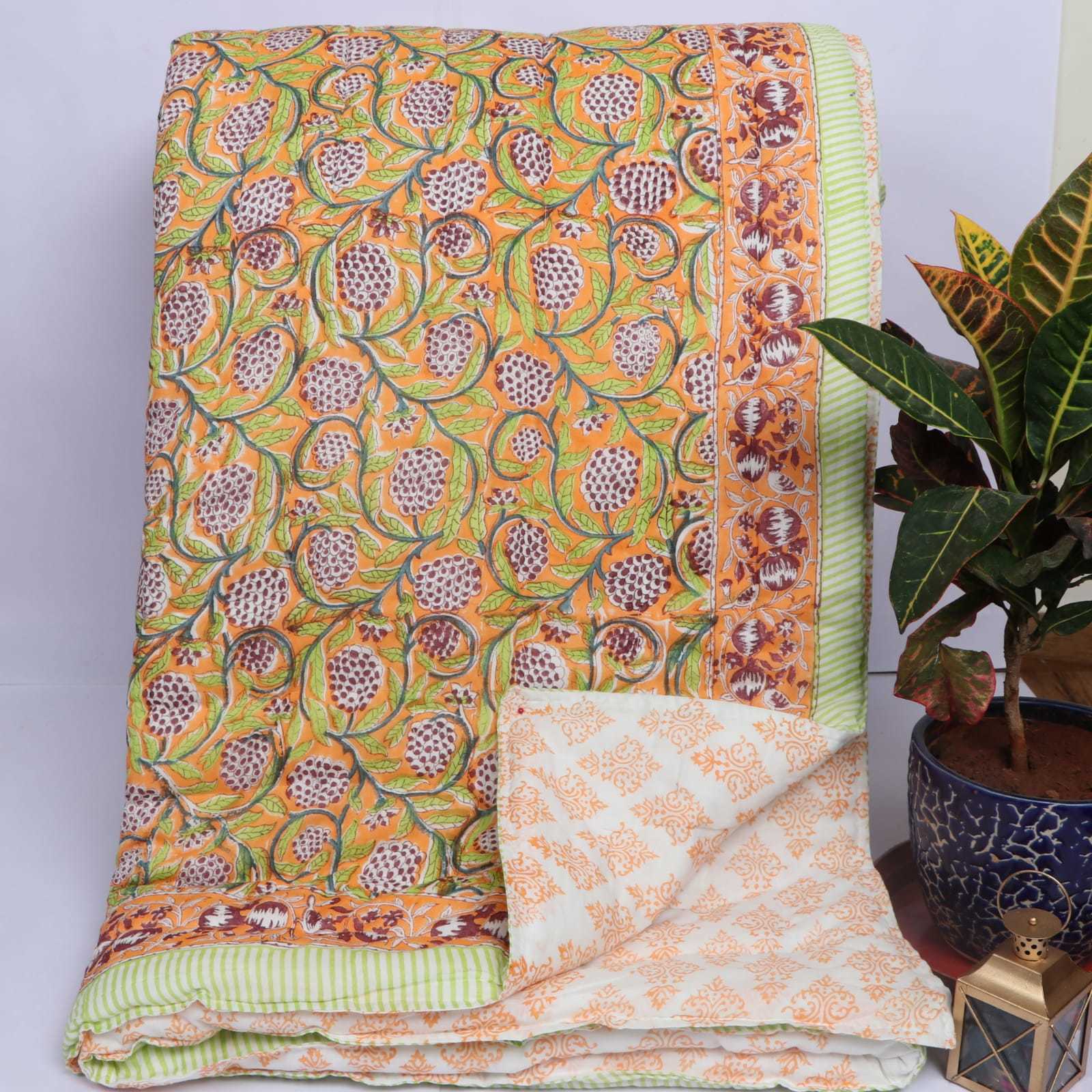 Hand Block Printed Cotton Fine Quilts Size: Queen