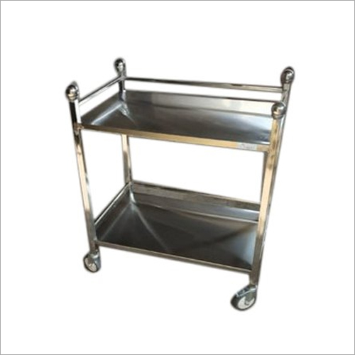 Stainless Steel Instrument Trolley - 750mmL x 450mmW x 800mmH, Silver Color, 2 Shelves, Castor Wheel with 85mm Diameter