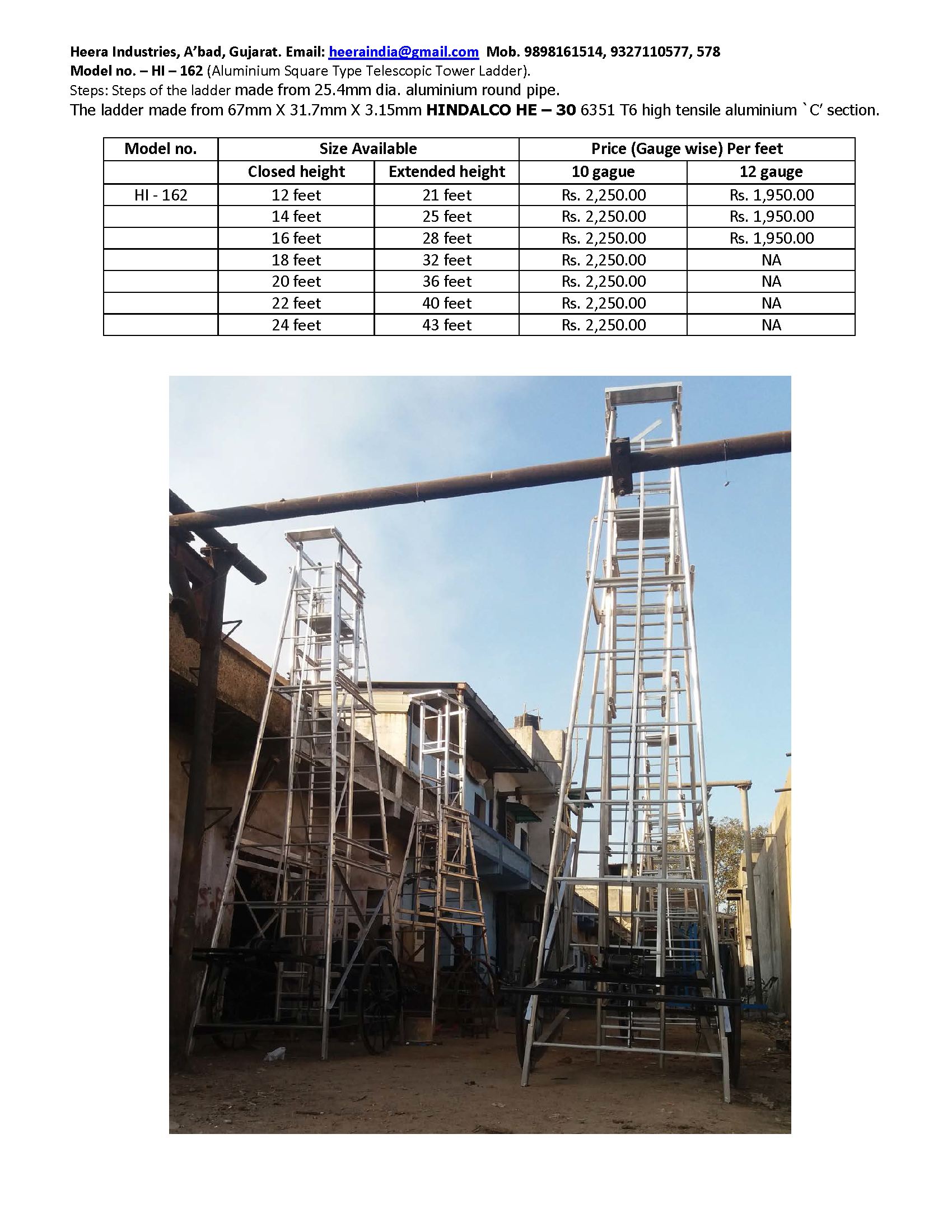 Aluminium Square Type Tower Ladder Size: 8-50 Feet