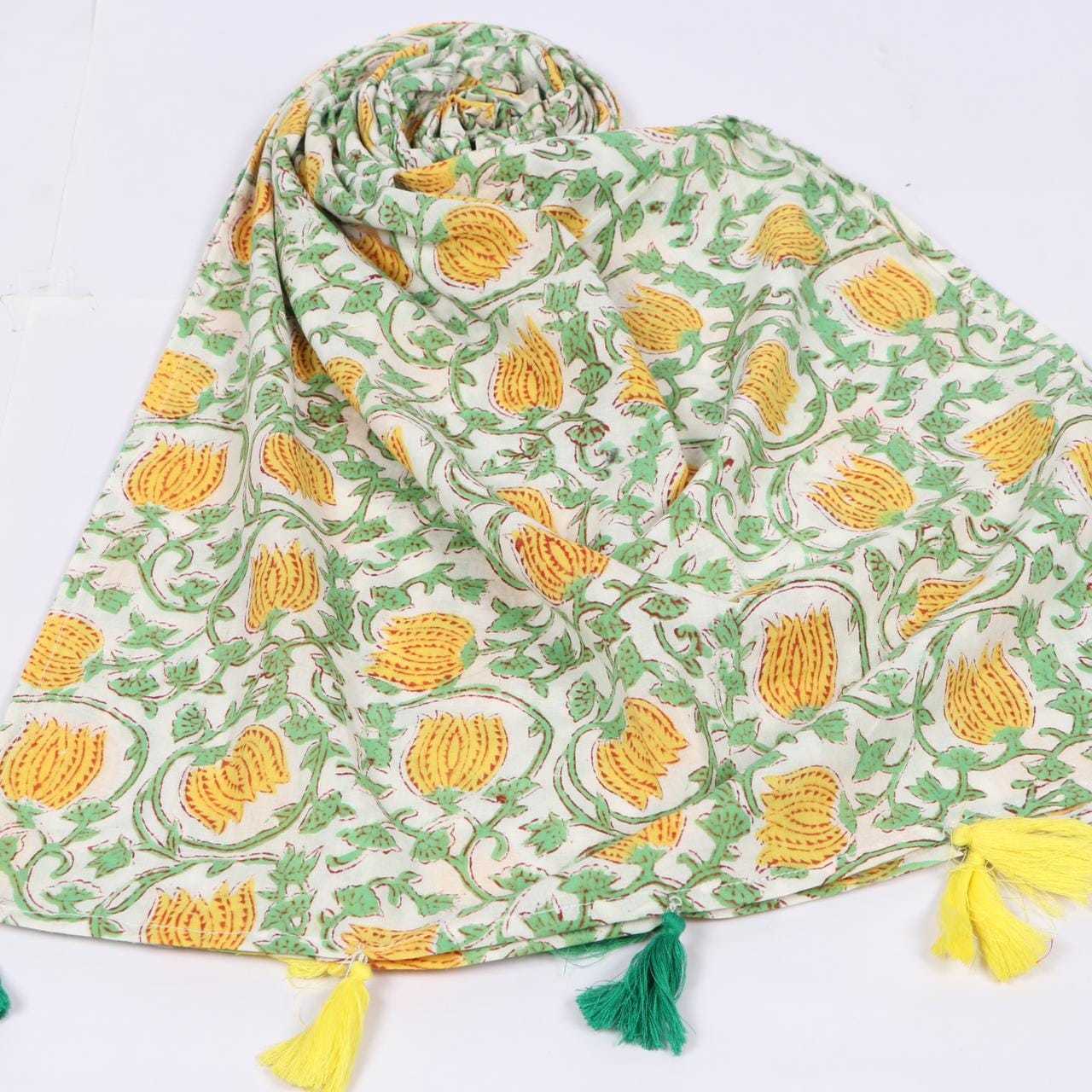 Hand Block Printed Cotton Mul Stoles - Size 22x72 Inches | Handmade For Women, Stylish Printed Pattern, Available In Multiple Colors