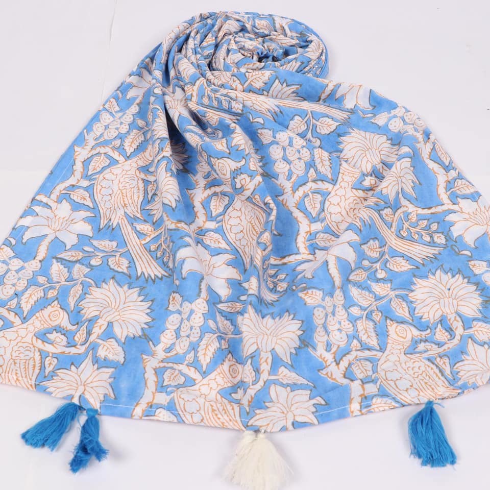 Hand Block Printed Cotton Mul Stoles - Size 22x72 Inches | Handmade For Women, Stylish Printed Pattern, Available In Multiple Colors