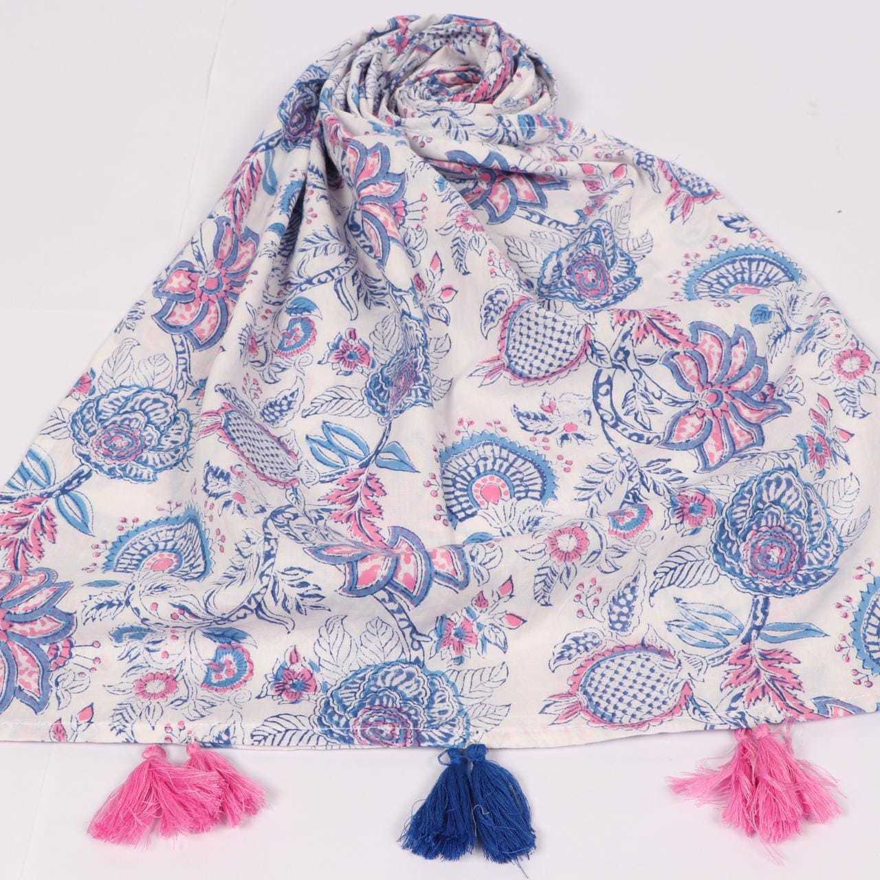Hand Block Printed Cotton Mul Stoles - Size 22x72 Inches | Handmade For Women, Stylish Printed Pattern, Available In Multiple Colors