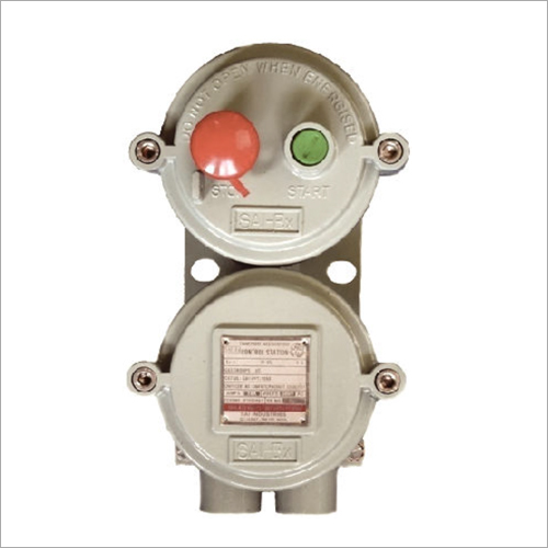 Flameproof Weatherproof Push Button Station - Die Cast Aluminium Alloy, IP65 Protection, Red Mushroom + Green Normal Buttons, 230V Rated Voltage, 2 Nos. 3/4" ET Cable Entries, 1 Year Warranty