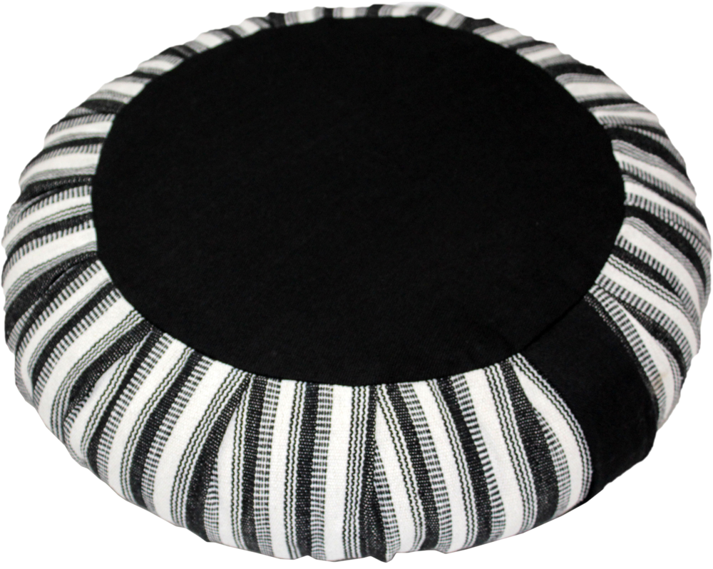 Zafu Meditation Cushion - 100% Cotton, 38 x 15 cm, Black with Embroidered Pattern | Buckwheat Hull & Cotton Batting Filling, Pleated Design, Zip Closure