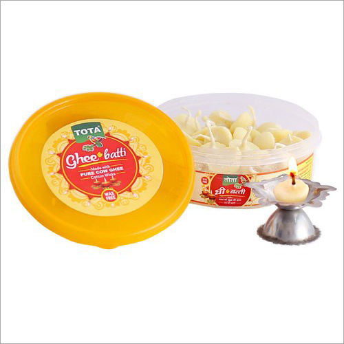 Tota Pure Ghee Batti 50pc - Eco-Friendly White Ghee Battis | Indian Temple-Themed Design, Non-Toxic, Perfect for Religious Practices
