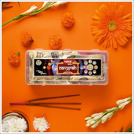 Tota Navagrah Pooja Kit 22 Item - Eco-Friendly & Non-Toxic, Handmade Religious Samagri Box for Traditional Hindu Worship