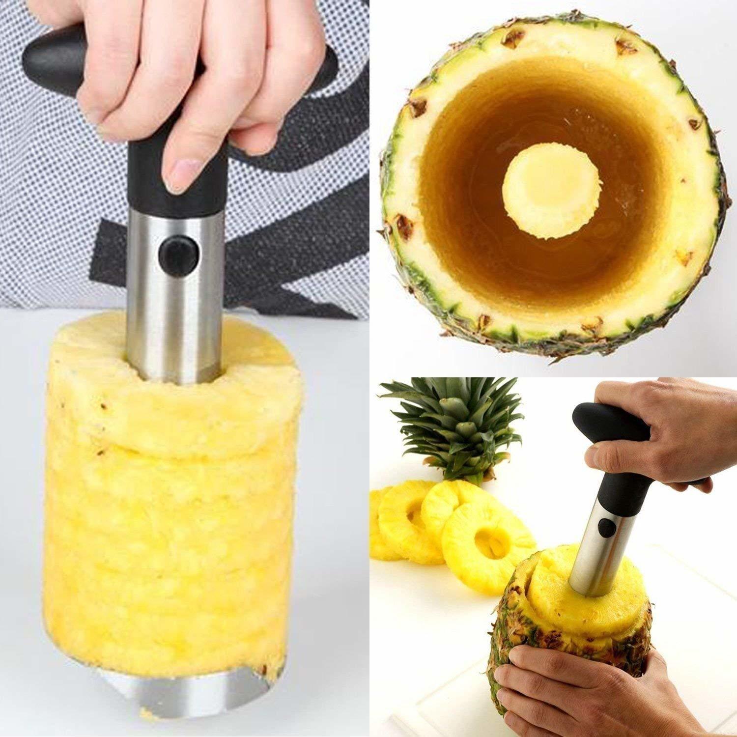 Pineapple Peeler - Stainless Steel, 15 X 10 X 8 Cm, Black | Effortless Coring, Slicing, & Serving With Detachable Handle And Sharp Blades