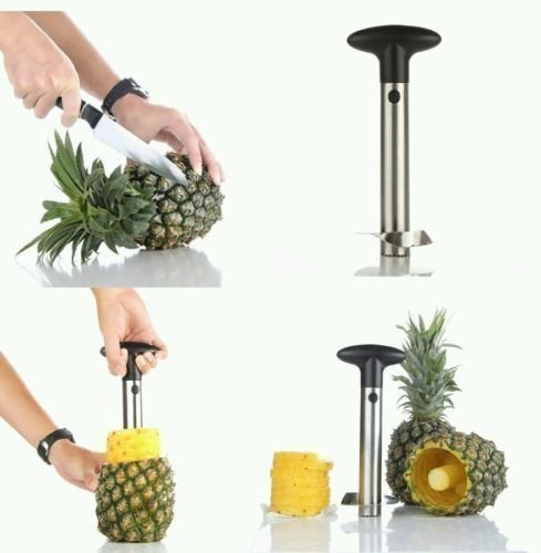Pineapple Peeler - Stainless Steel, 15 X 10 X 8 Cm, Black | Effortless Coring, Slicing, & Serving With Detachable Handle And Sharp Blades