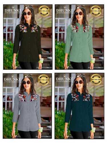 Dhunki Ladies Tops - Heavy Rayon Slub with Self Design Bangali Embroidery | Available in M & XL, 3/4 Sleeves, Limited Edition
