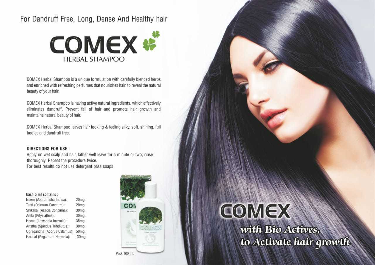 Comex Herbal Shampoo - 100 Ml Bottle, Sulphate Free, Green Color | Anti-dandruff, Boosts Hair Growth, Rejuvenates Hair Shine, For Dense & Healthy Hair