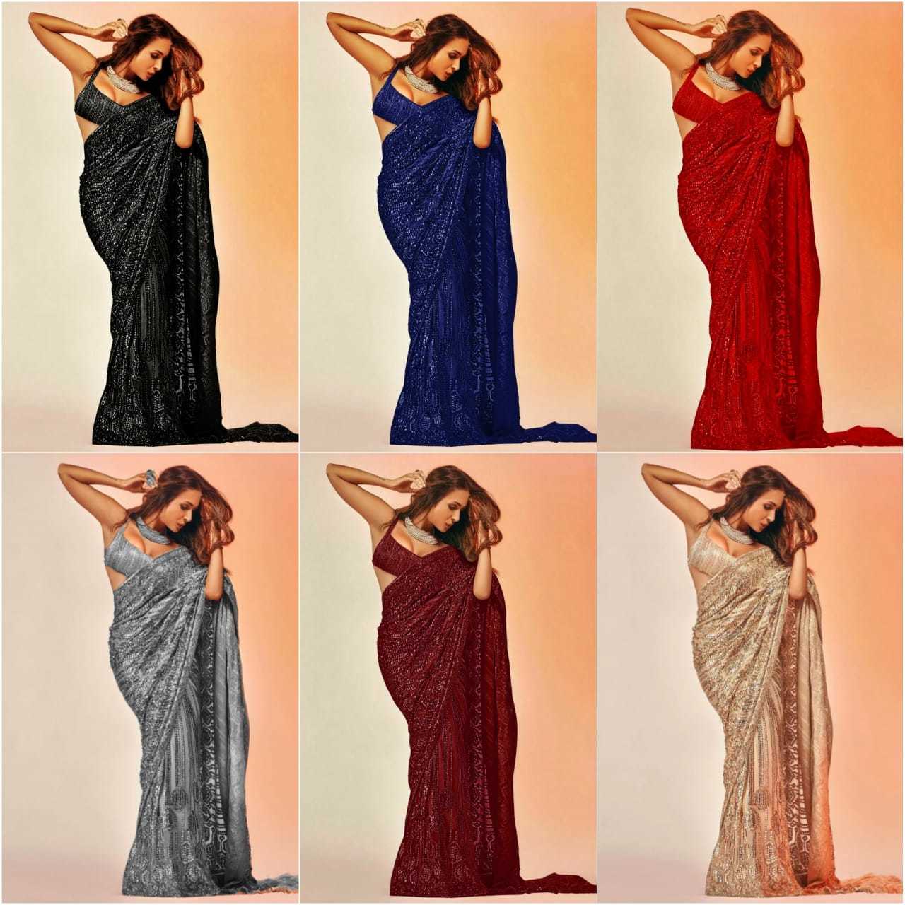 Ladies Saree - Georgette Material Customized Size | Breathable Washable Formal Dress With Customized Logo