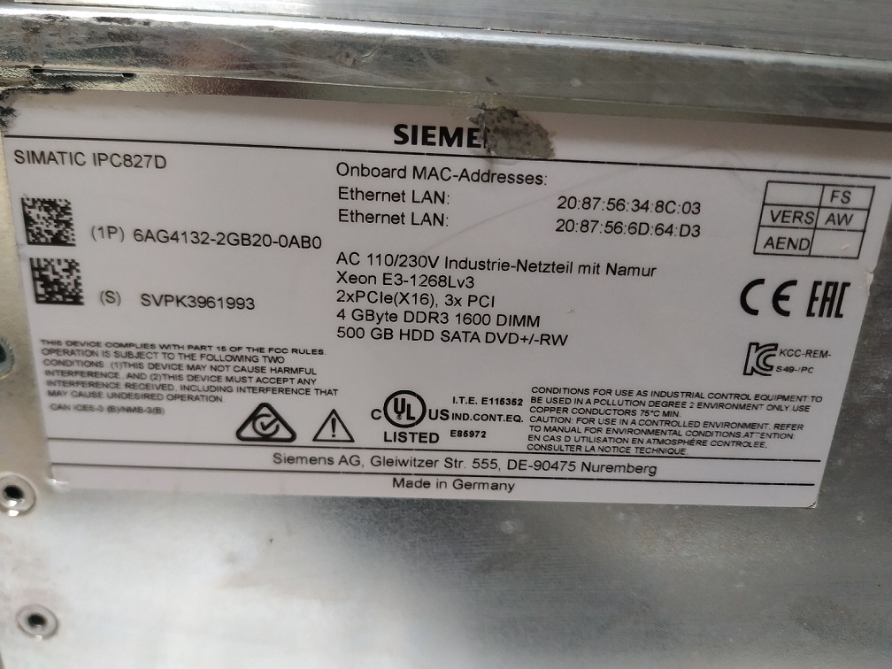Siemens 6ag4132-2gb20-0ab0 Simatic Ipc827d