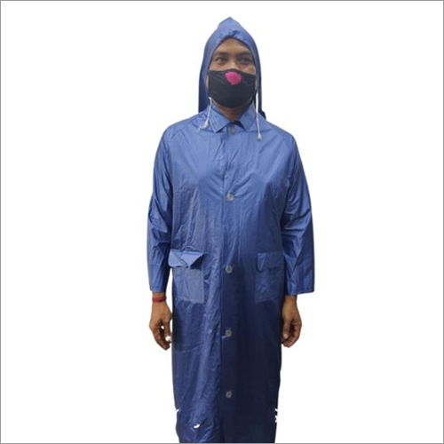 Mens Plain Raincoat With Two Pockets - PVC Fabric, Full Sleeves, Adjustable Hood, Solid Pattern | Waterproof, Customized Size, Available in Various Colors
