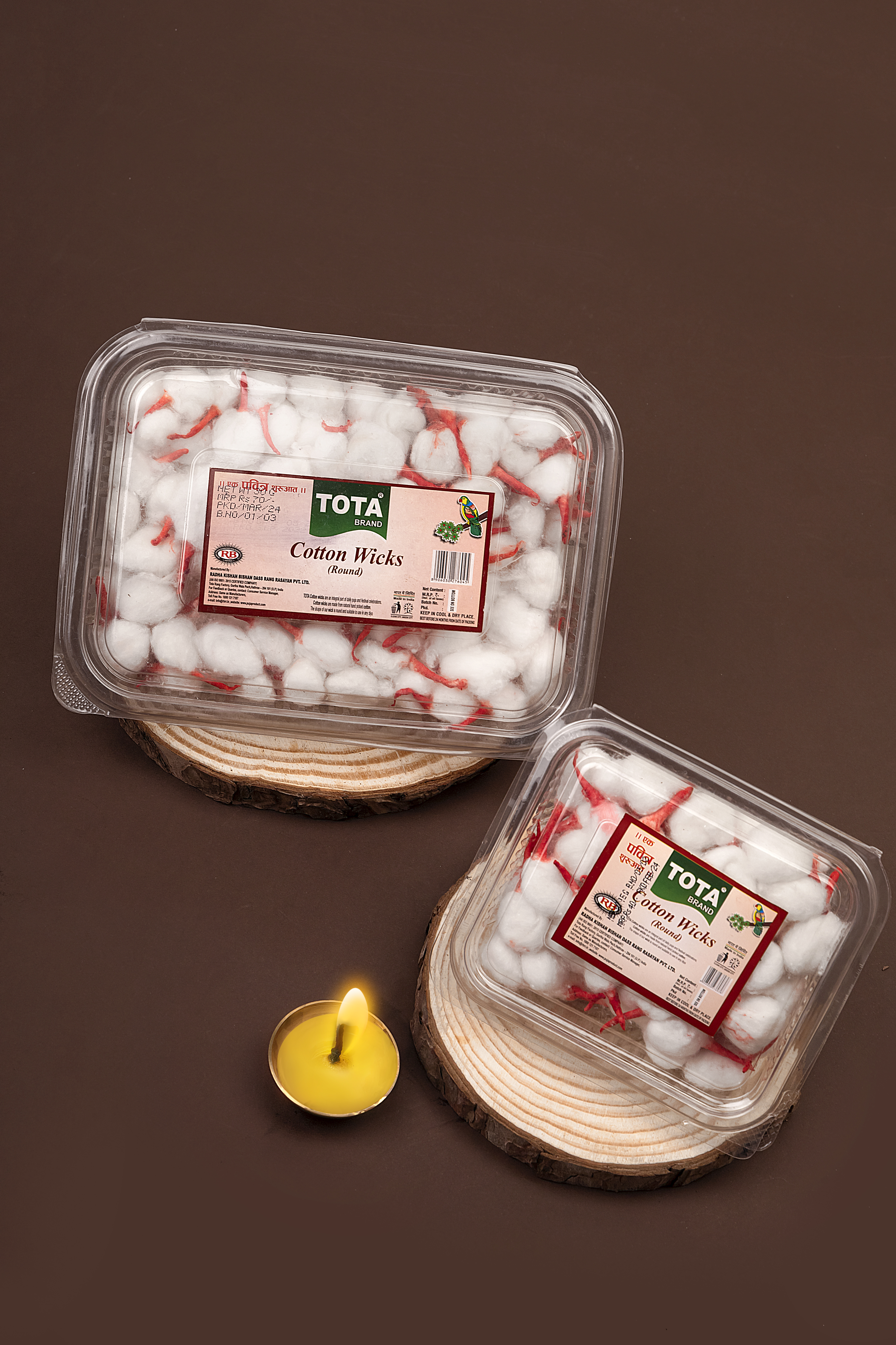 Tota Cotton Round Wicks 15g - Cotton Material, 15g Each, White Color | Eco-Friendly, Traditional Indian Style, Ideal for Religious Rituals