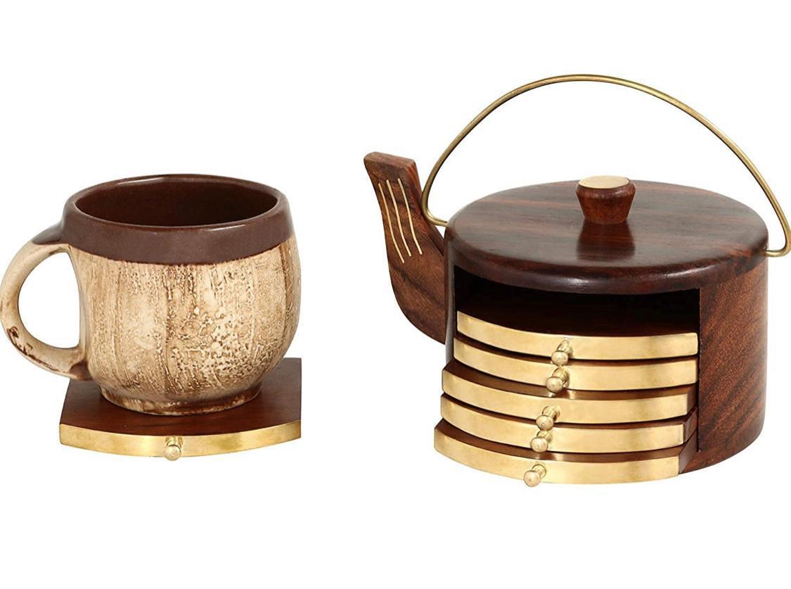 Teato, Tea Shape Coasters/brass Work