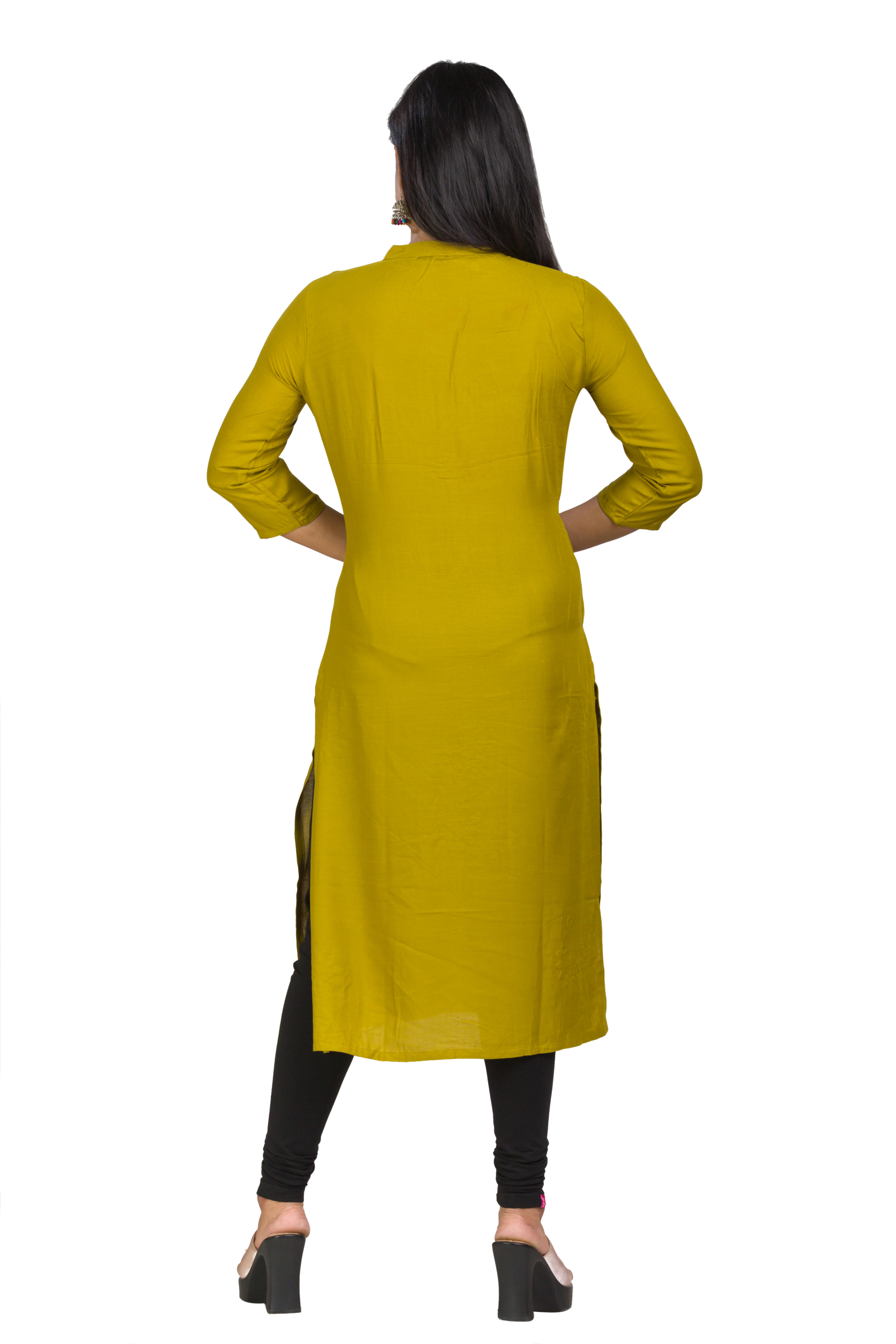Cut Dana Hand Embroidery - Cotton Rayon Kurti Olive Green Breathable For All Seasons Custom Sizes Available