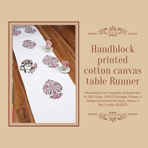 हैंड ब्लॉक प्रिंटेड कॉटन कैनवास रनर साइज़: 60*20 इंच