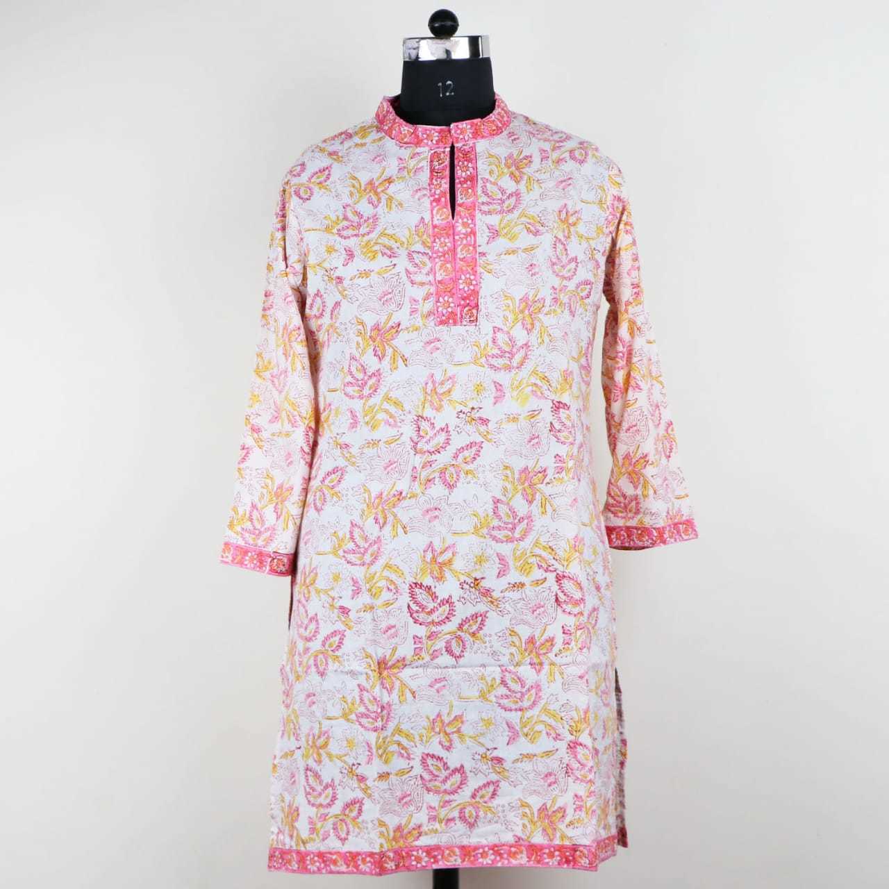 Hand Block Printed Cotton Kurties - Custom Sizes, 38 Inch Length | Features: Anti Uv, Quick Dry, Breathable, Cool Dry, Plus Size, Non Toxic