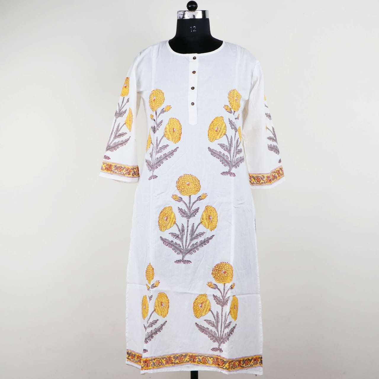 Hand Block Printed Cotton Kurties - Custom Sizes, 38 Inch Length | Features: Anti Uv, Quick Dry, Breathable, Cool Dry, Plus Size, Non Toxic