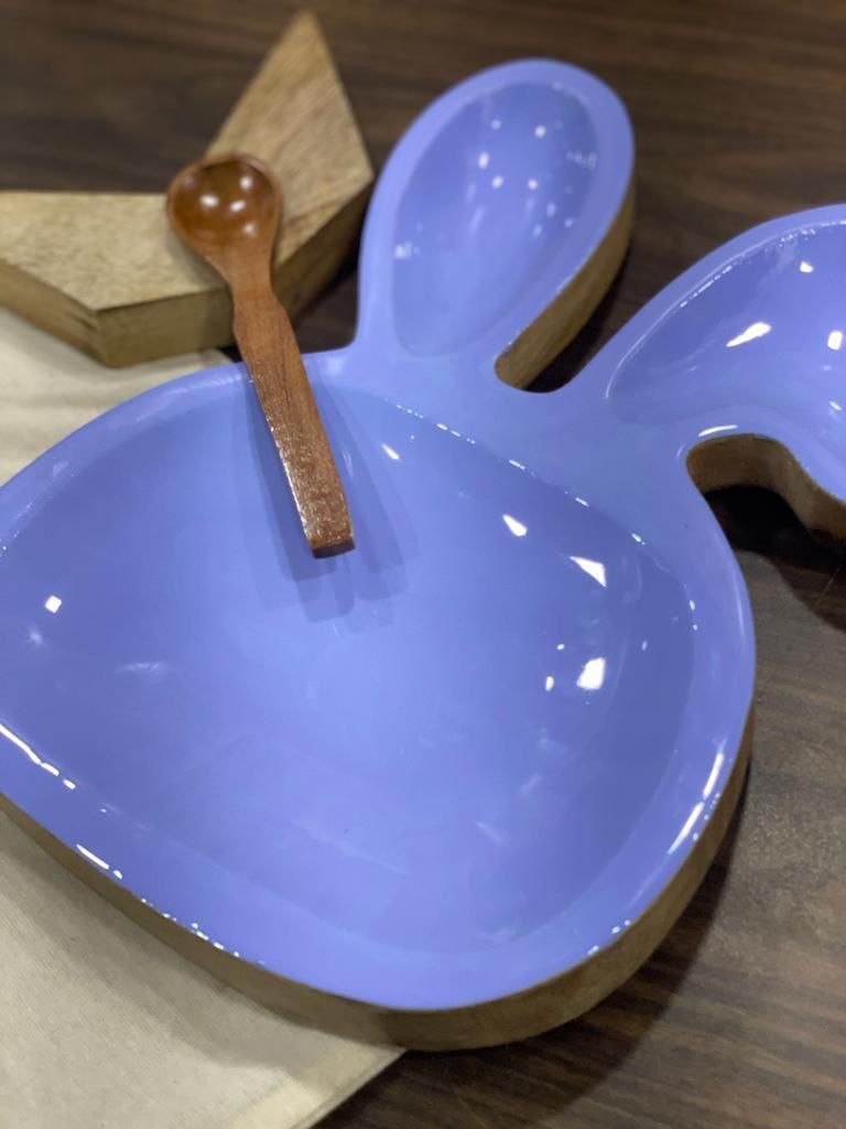 Bunny Shaped Platter - Mango Wood 12 Inches Natural Brown With Red Epoxy Resin | Food-safe Durable Gloss Finish Includes Wooden Spoon