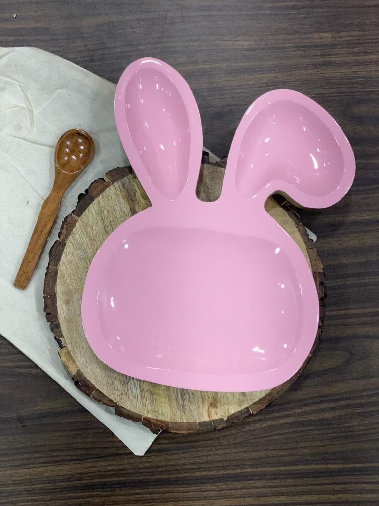 Bunny Shaped Platter - Mango Wood 12 Inches Natural Brown With Red Epoxy Resin | Food-safe Durable Gloss Finish Includes Wooden Spoon