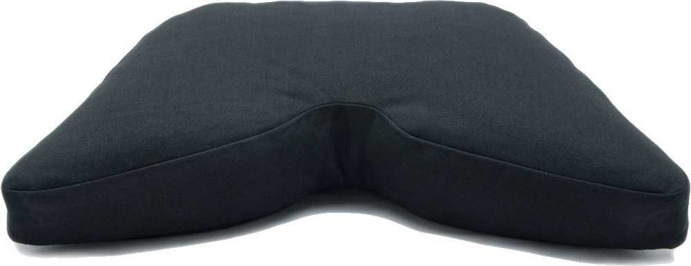 Embroidery Pattern Buckwheat Filling Crescent Cushion - 45x30x12 cm, Blue Cotton Twill Cover, Organic Certified
