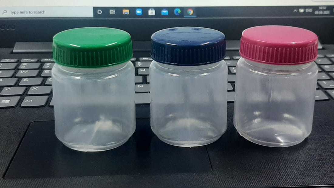 50gm Rub Jar - Hard Plastic, 50gm Capacity, Available In White, Transparent, Blue, Green | Airtight Screw Cap, High Dimensional Accuracy, Recyclable
