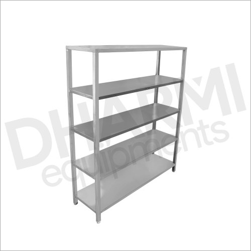Stainless Steel Kitchen Storage Rack - 8 Feet Tall, 5 Shelves, Polished Silver Finish | Ideal for Hotels and Restaurants