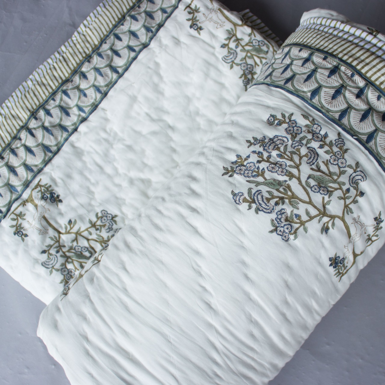 Hand Block Printed Cotton Quilt Size: Queen