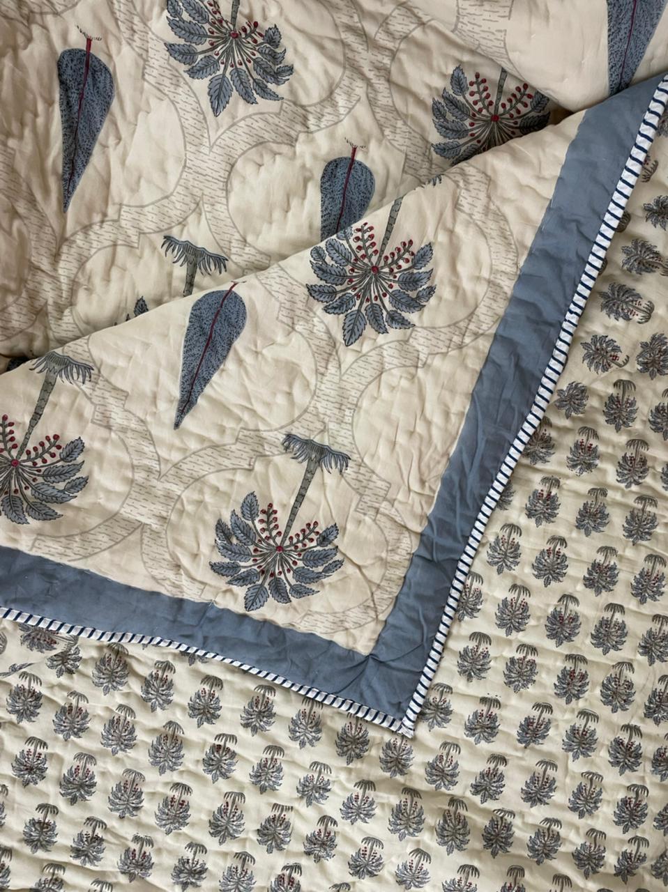 Hand Block Printed Cotton Quilt Size: Queen