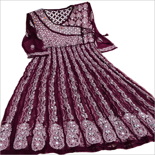 वॉशेबल जॉर्जेट मैरून अनारकली कुर्ती सेट