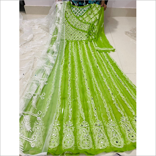 वॉशेबल जॉर्जेट लाइट ग्रीन अनारकली कुर्ती सेट