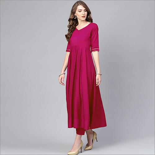 Ladies Anarkali Kurti - Cotton Blend, Casual Wear for All Seasons | Washable, Plain Design