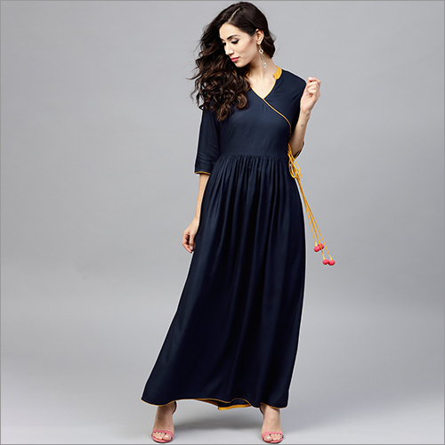 Ladies Angrakha Kurti - Casual Cotton Blend, Washable Fabric for All Seasons: Rainy, Spring, Summer, Winter