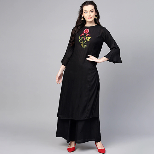 Ladies Plain Palazzo Suit - Cotton Blend, Black Color | Elegant Indian Ethnic Wear for Comfortable Everyday Style