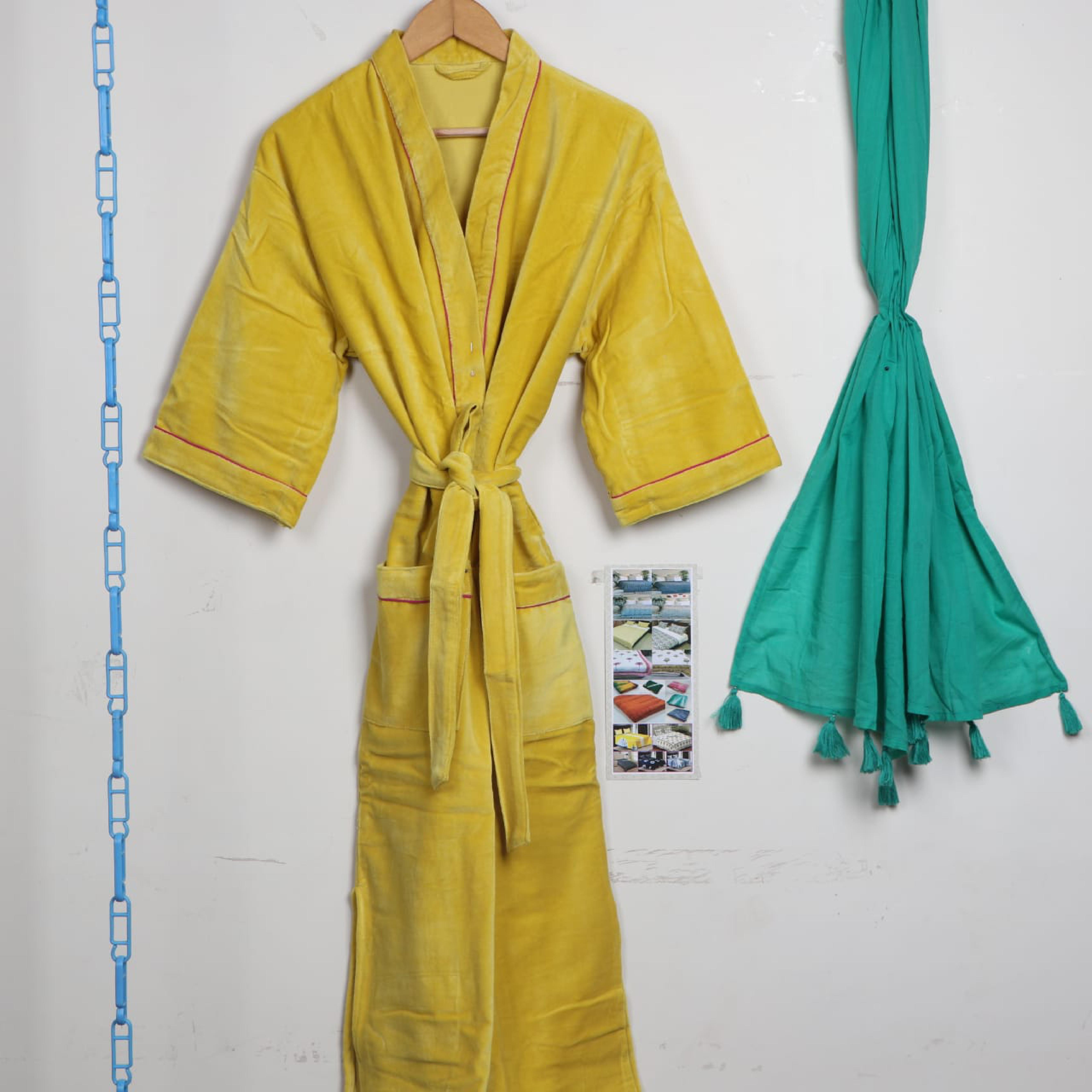 Velvet Bathrobe - Pure Cotton Customized Size | Hand Block Printed Multicolor Design Full Sleeves Ideal For Rainy Spring And Winter Seasons