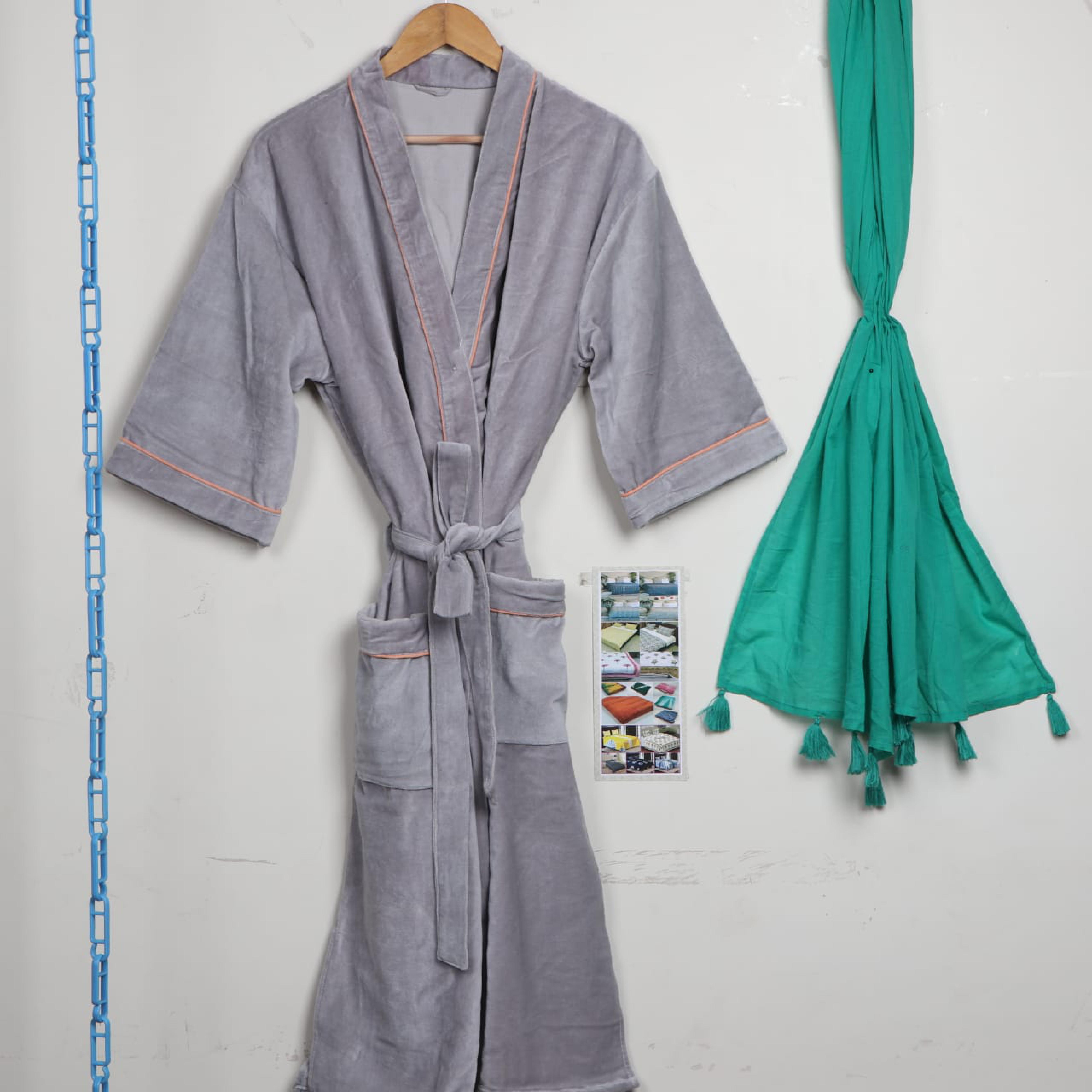Velvet Bathrobe - Pure Cotton Customized Size | Hand Block Printed Multicolor Design Full Sleeves Ideal For Rainy Spring And Winter Seasons