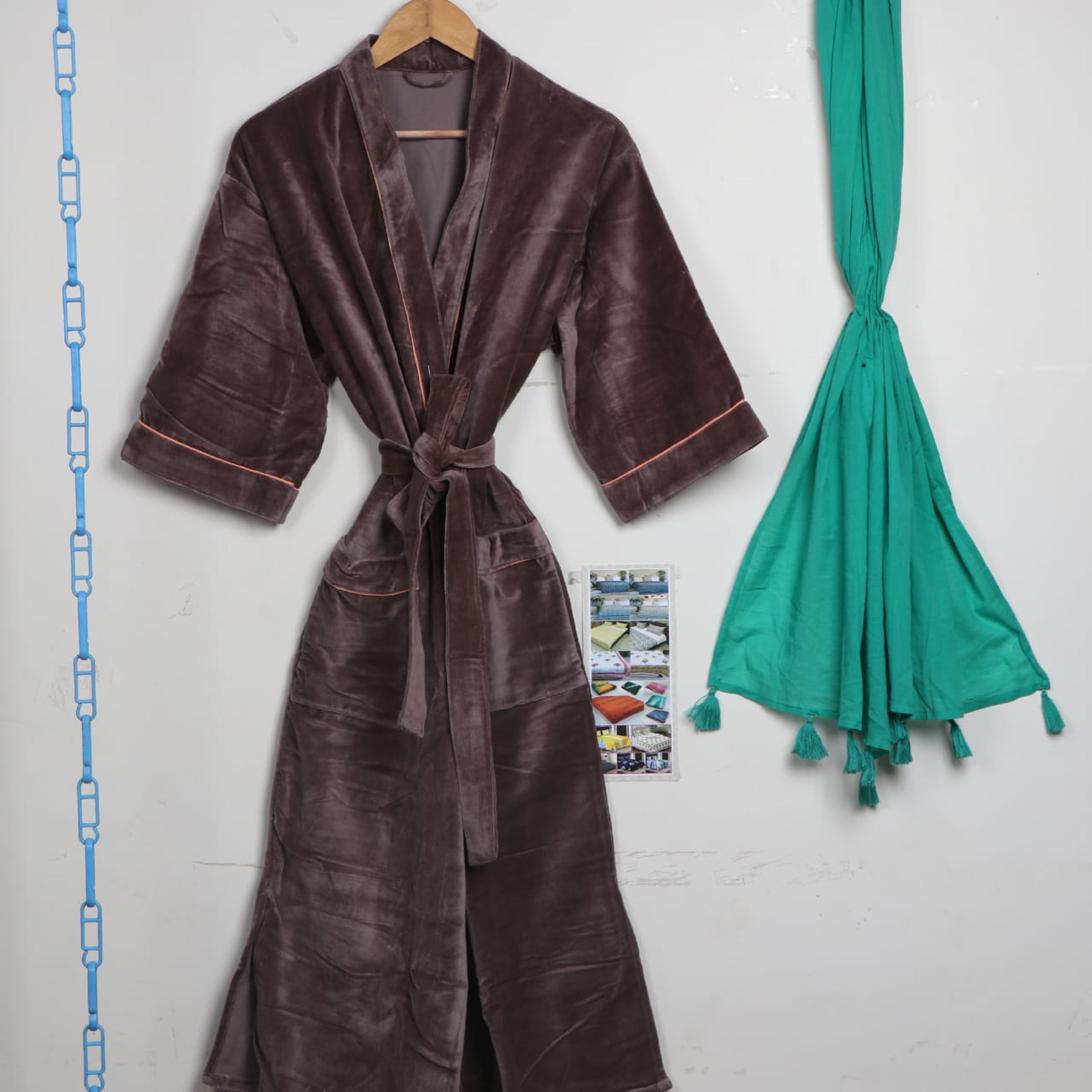 Velvet Bathrobe - Pure Cotton Customized Size | Hand Block Printed Multicolor Design Full Sleeves Ideal For Rainy Spring And Winter Seasons