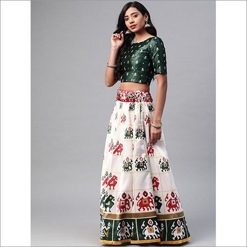Printed Fluid Silk Lehenga - Multicolor, Trendy Ethnic Dress | Washable, Indian Style